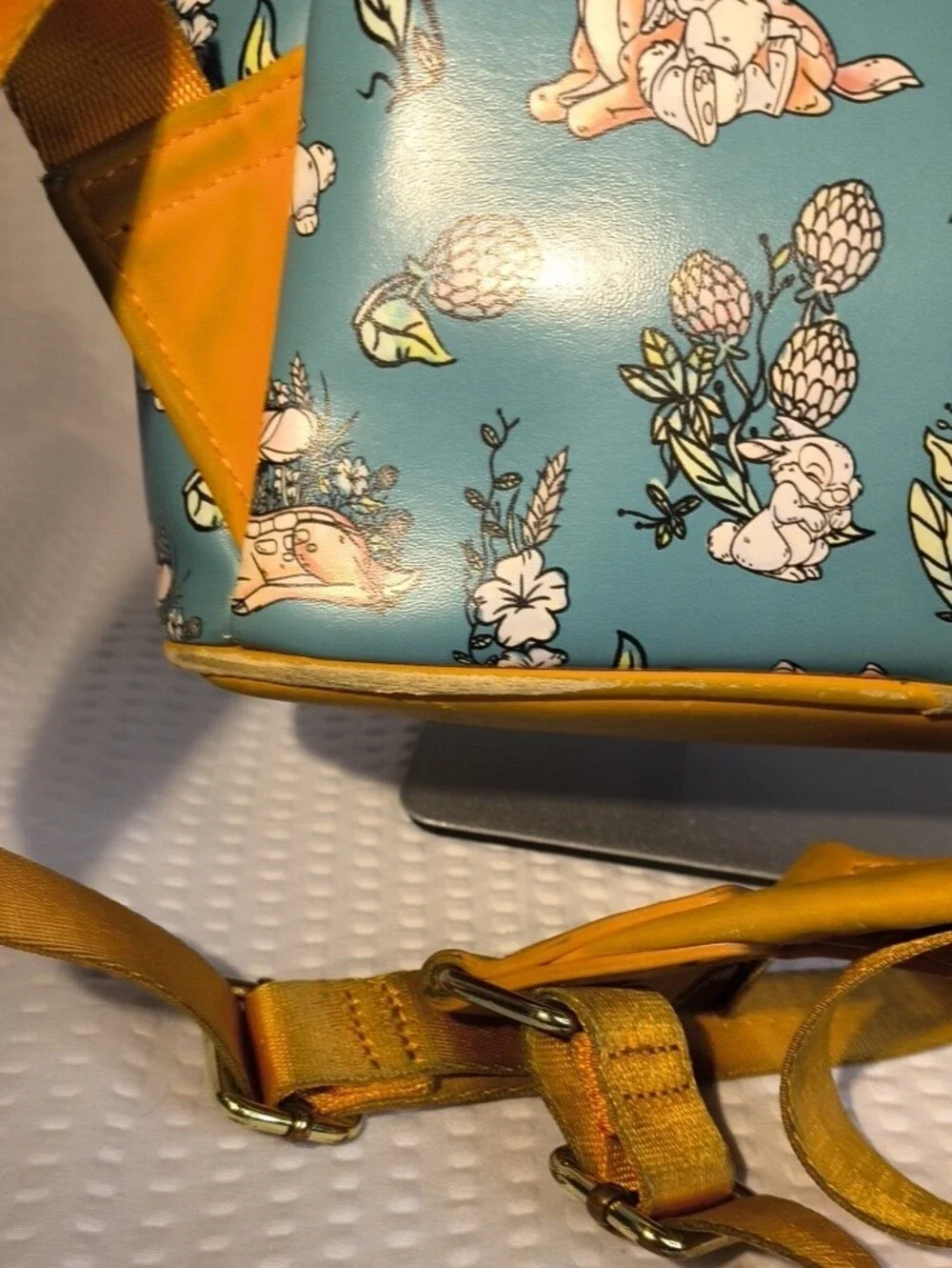 Loungefly Teal Bambi Floral Mini Backpack with Gold Trim